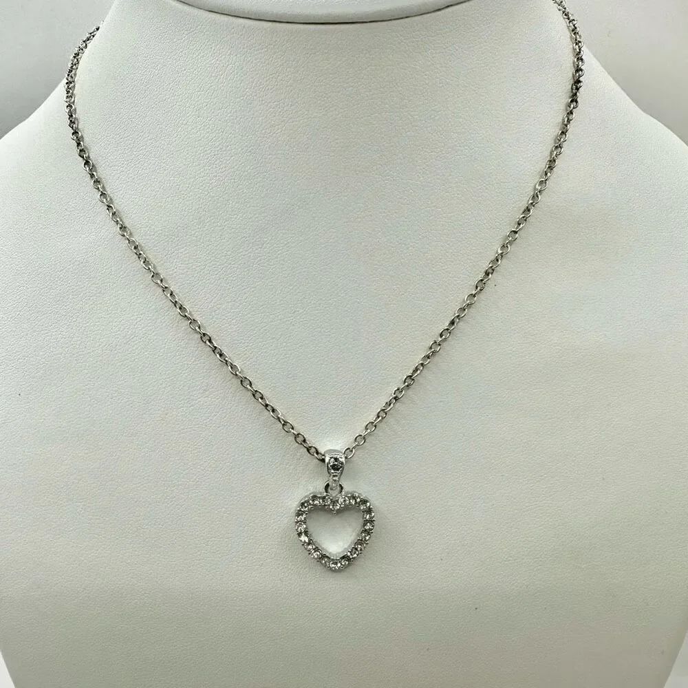 Liz & Co  silver tone rhinestone heart pendant necklace
